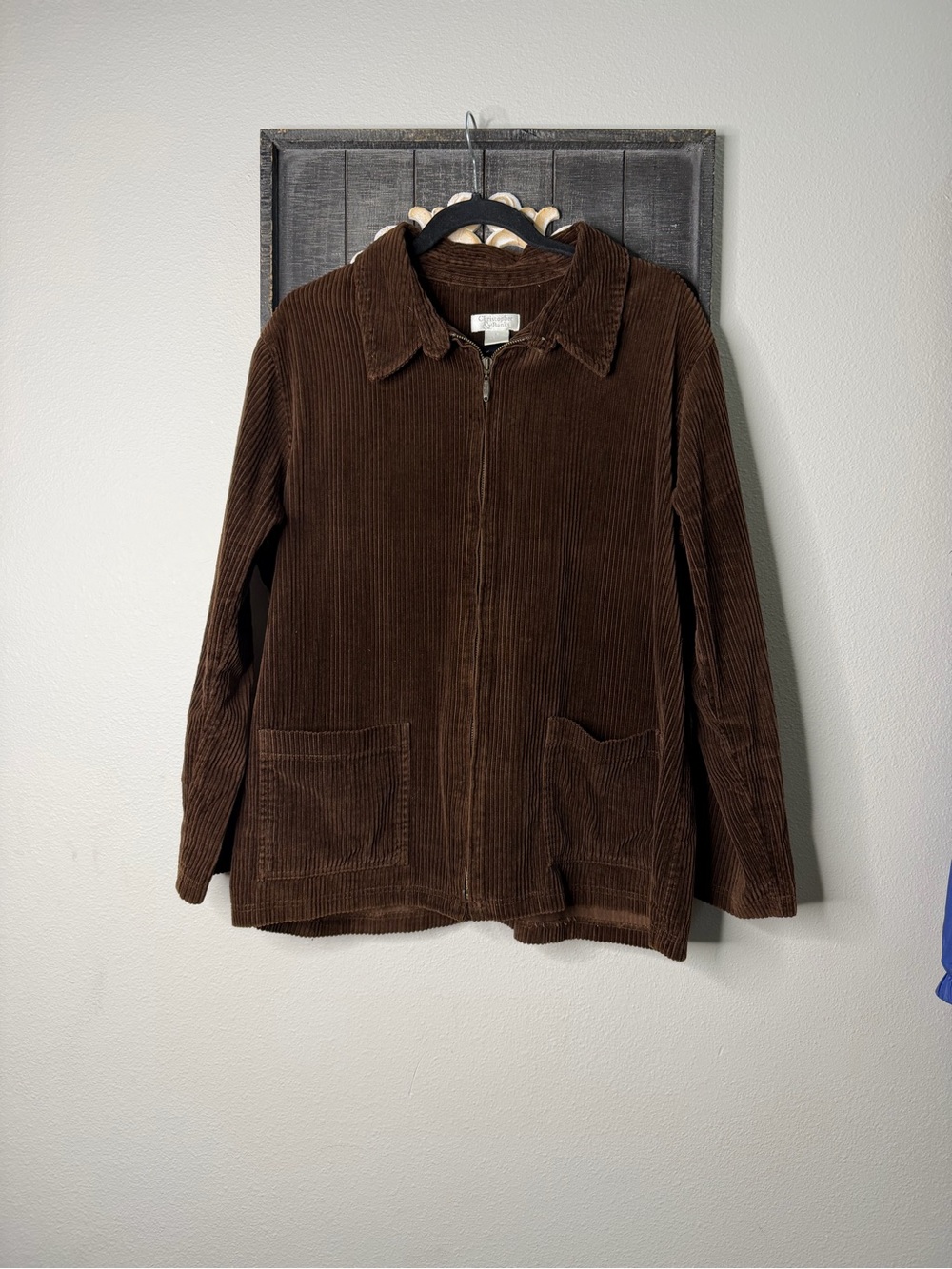 Christopher & Banks Vintage 100% Cotton Chocolate Brown Corduroy Zip Jacket Sz L